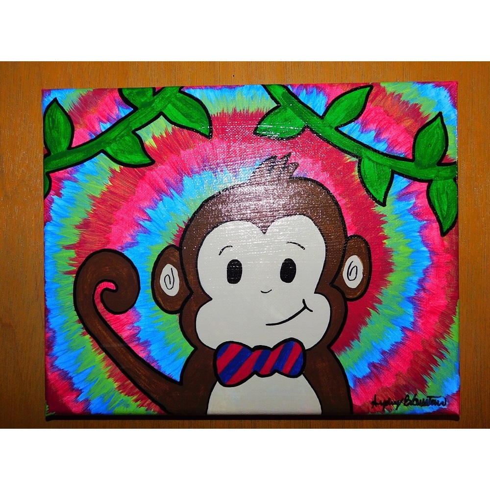 Original Tie Dye Monkey Hand painted Canvas Art